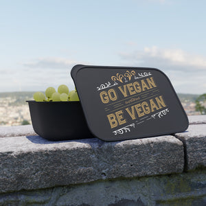 Go Vegan Be Vegan PLA Bento Box with Band and Utensils - David's Brand