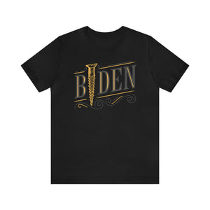 Screw Biden Vintage Typography Black & Gold Short Sleeve Tee - David's Brand